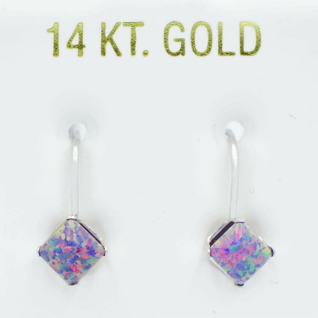 Genuine 0.98 Cts Purple-Multi Opal Dangling Earrings 14k White Gold
